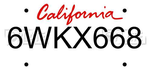 6WKX668 California License Plate