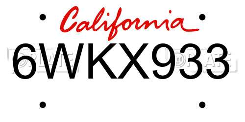 6WKX933 California License Plate