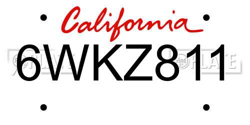 6WKZ811 California License Plate