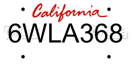 6WLA368 California License Plate