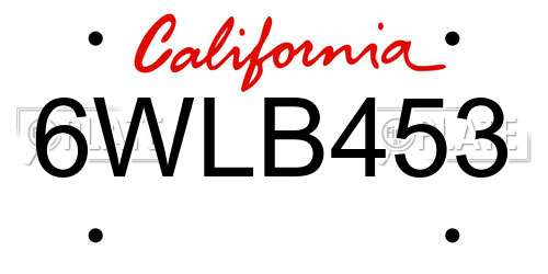 6WLB453 California License Plate