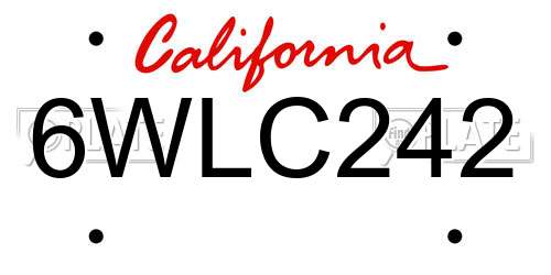 6WLC242 California License Plate