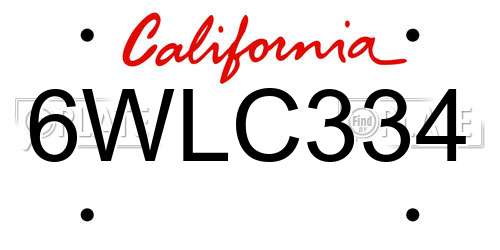 6WLC334 California License Plate