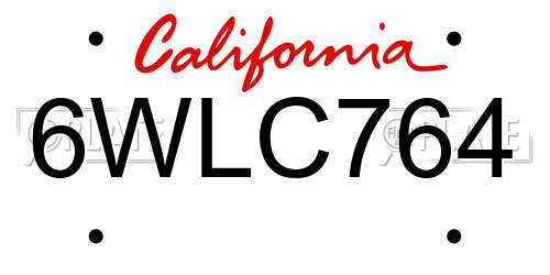6WLC764 California License Plate