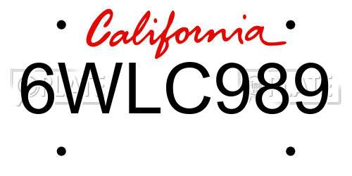 6WLC989 California License Plate