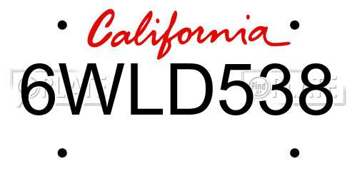 6WLD538 California License Plate