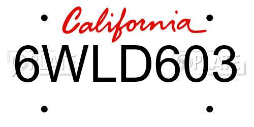 6WLD603 California License Plate