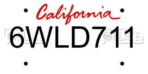 6WLD711 California License Plate