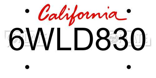 6WLD830 California License Plate