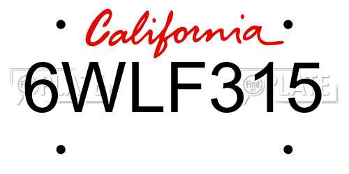 6WLF315 California License Plate