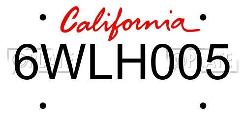 6WLH005 California License Plate