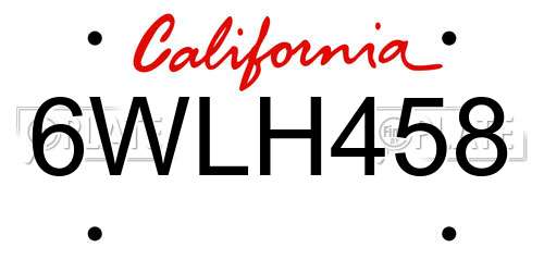 6WLH458 California License Plate