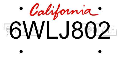 6WLJ802 California License Plate