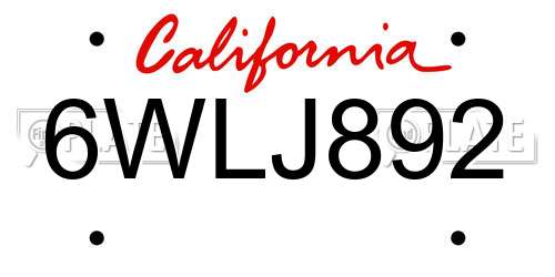 6WLJ892 California License Plate