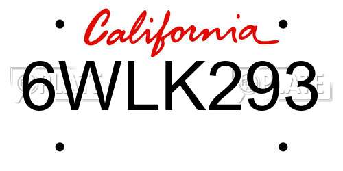 6WLK293 California License Plate