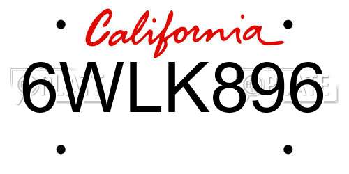 6WLK896 California License Plate