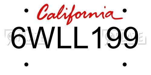 6WLL199 California License Plate