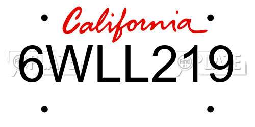6WLL219 California License Plate