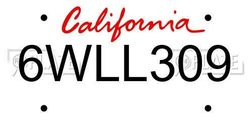 6WLL309 California License Plate