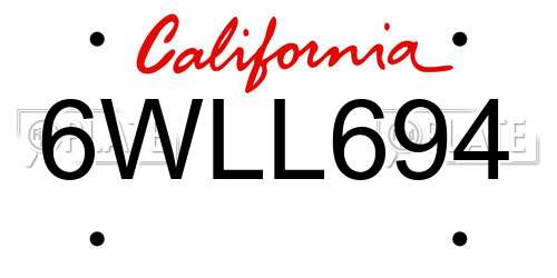 6WLL694 California License Plate