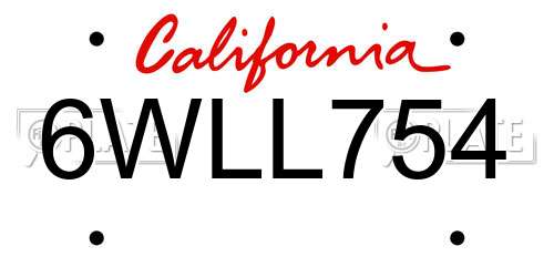 6WLL754 California License Plate