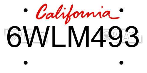 6WLM493 California License Plate
