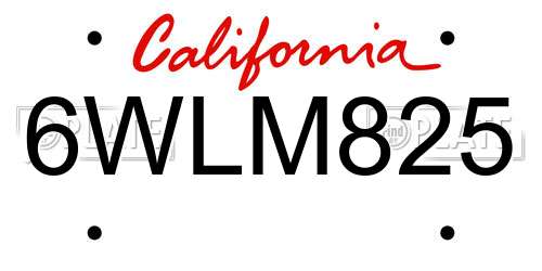 6WLM825 California License Plate
