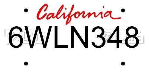 6WLN348 California License Plate
