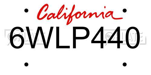 6WLP440 California License Plate