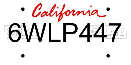 6WLP447 California License Plate