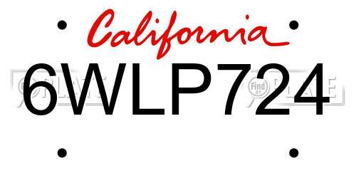 6WLP724 California License Plate