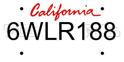 6WLR188 California License Plate