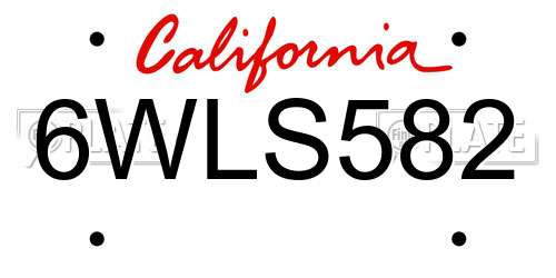 6WLS582 California License Plate
