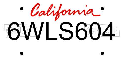 6WLS604 California License Plate