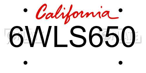 6WLS650 California License Plate