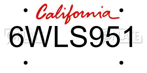 6WLS951 California License Plate