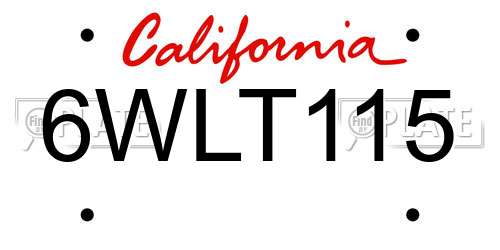 6WLT115 California License Plate