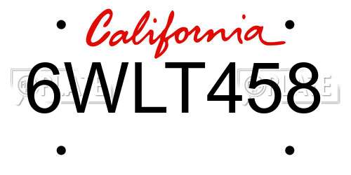 6WLT458 California License Plate
