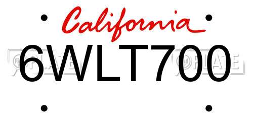 6WLT700 California License Plate