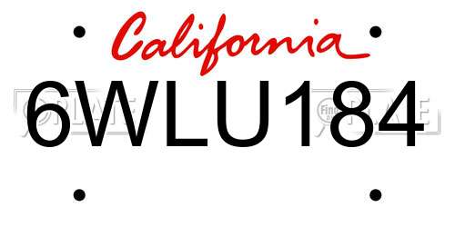 6WLU184 California License Plate