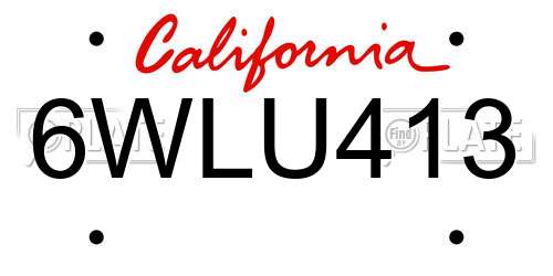 6WLU413 California License Plate