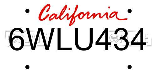 6WLU434 California License Plate
