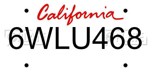 6WLU468 California License Plate