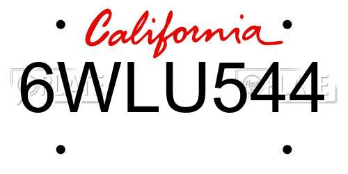 6WLU544 California License Plate