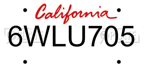 6WLU705 California License Plate