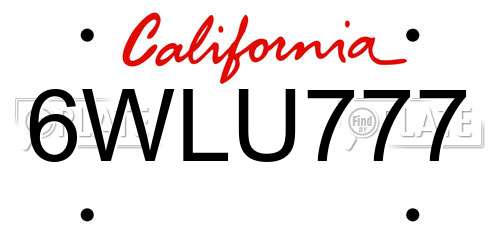 6WLU777 California License Plate