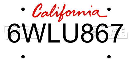 6WLU867 California License Plate