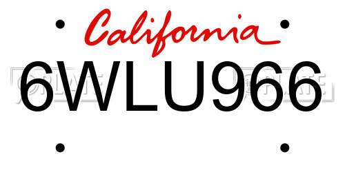6WLU966 California License Plate