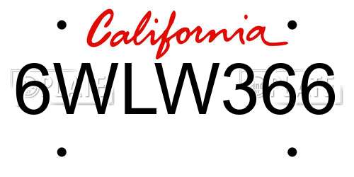 6WLW366 California License Plate