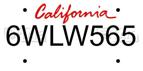 6WLW565 California License Plate